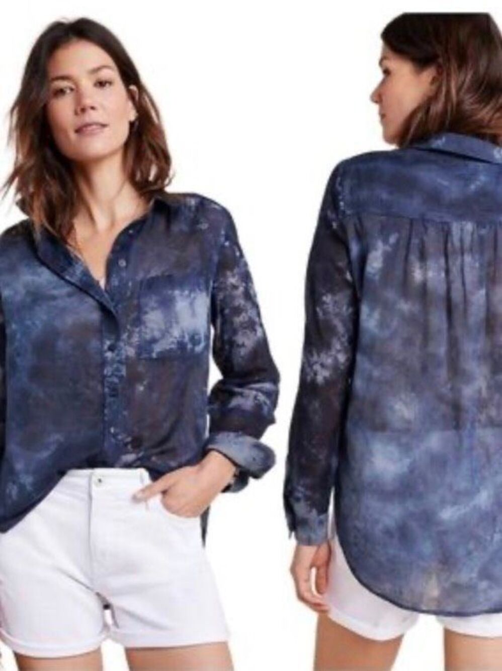 Anthropologie Pilcro Blue The Cate Tie Dye TOP BLOUSE SHIRT sz XS